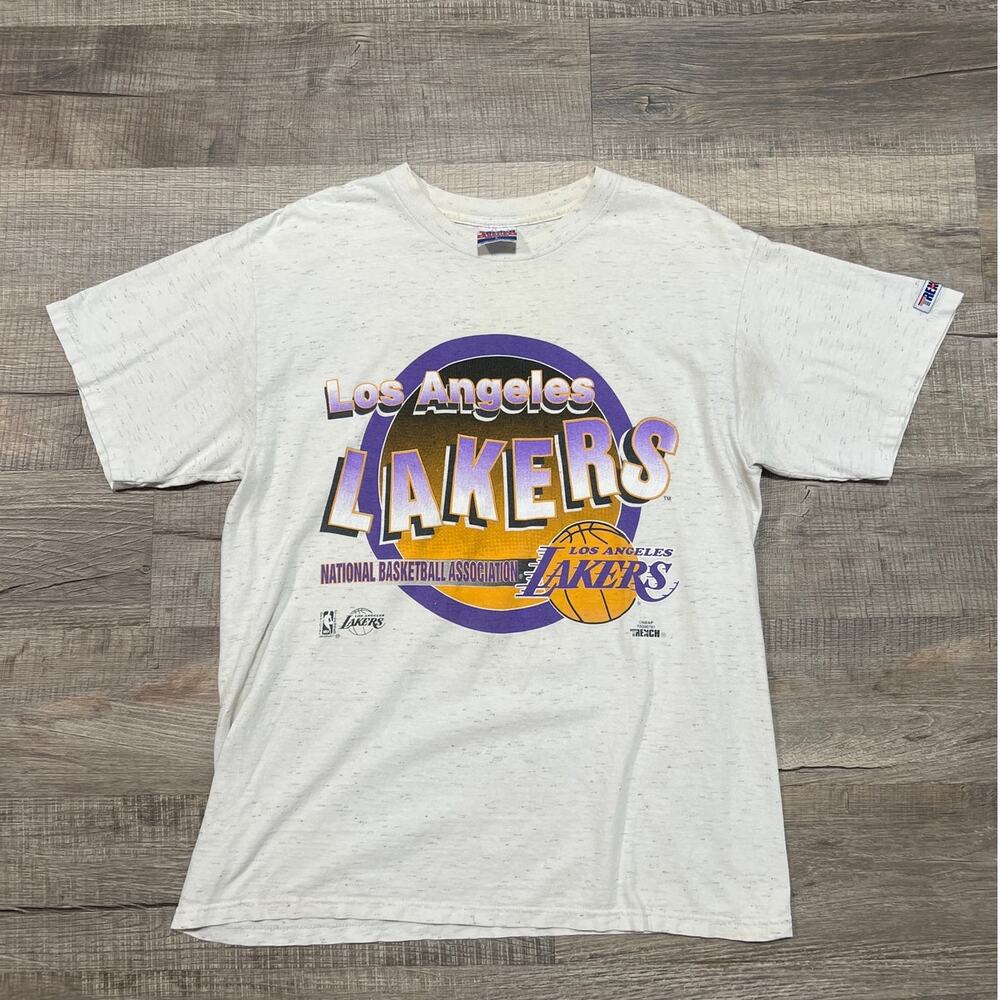 Vintage LA Lakers Single Stitch Graphic T Shirt Mens Size Large NBA Logo